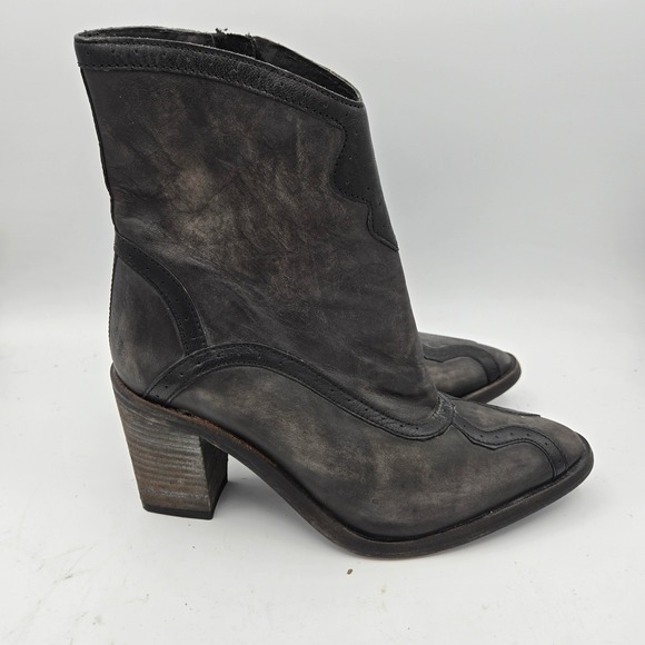 Free People Leather Ankle Boot Western Style Gray Pointed Toe Block Heel 7 - Picture 1 of 9